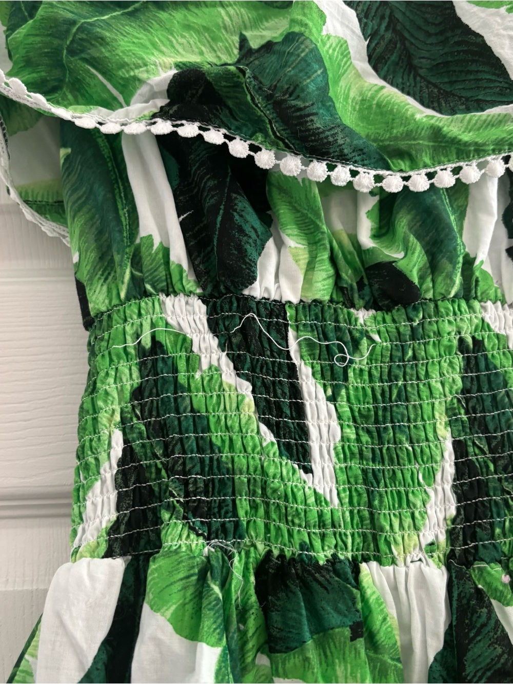 Tropical Leaf Print Off The Shoulder Vacation Mini Dress - Picture 6 of 6
